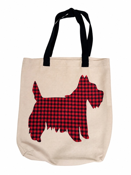 Other - Scottish Terrier Canvas Dog Silhouette Tote Bag with Red Plaid Scottie